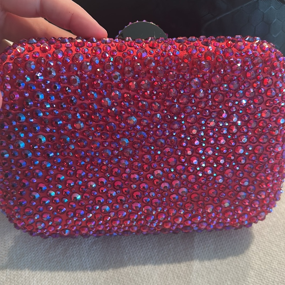 OLGA BERG Casey Hot Fix Crystal Clutch - Fuchsia - Picture 7 of 13